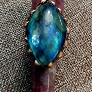 Chunky Blue Labradorite Brass Ring