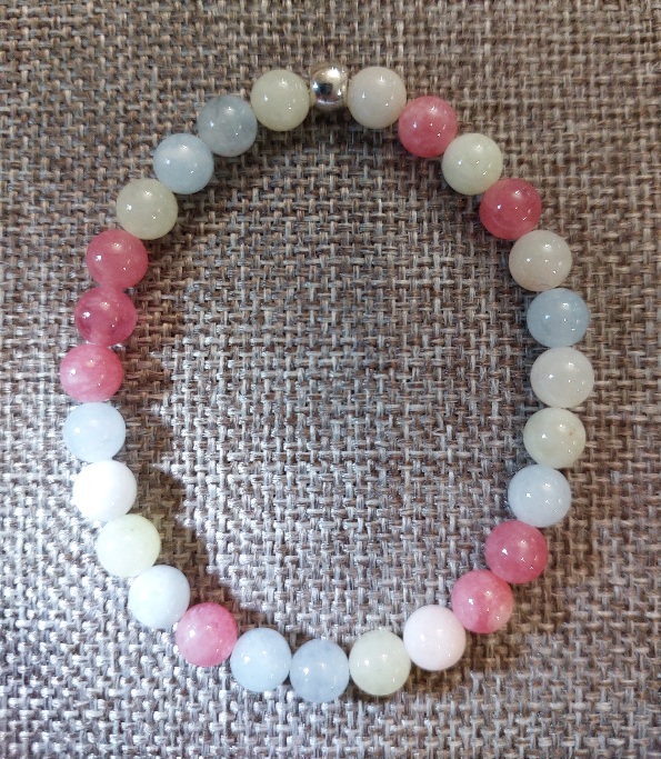 Pink Blue and White Mountain Jade Bracelet with 6mm beads