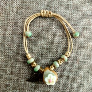 Macrame Bracelet with Flower and Leaf