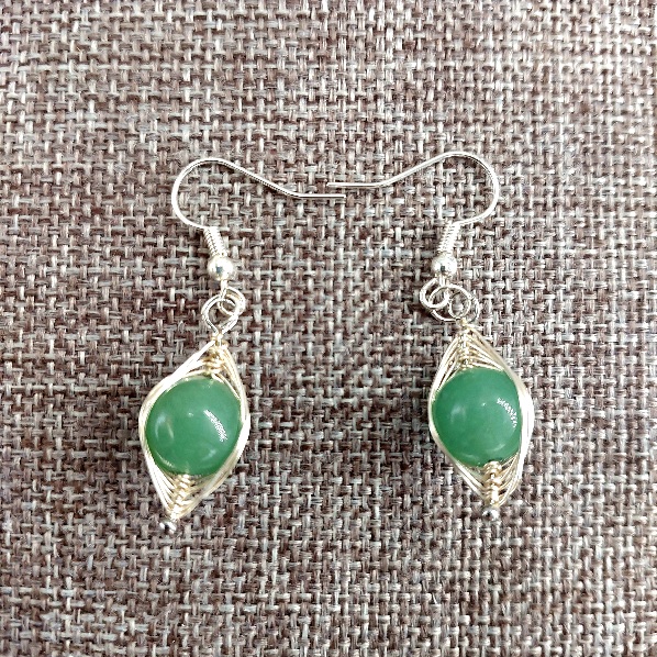 Aventurine Earrings with Oval Wire Wrap