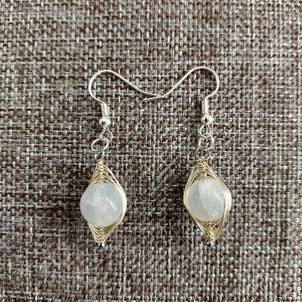 Snowy Quartz Earrings with Oval Wire Wrap