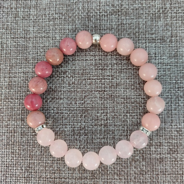 Relationship Bracelet with Pink Opal Rhodonite and Rose Quartz