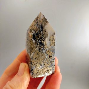 Golden Pyrite and Calcite Prism 6.5cm