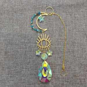 Blue Apatite Moon, Eye and Star Suncatcher 40.5cm