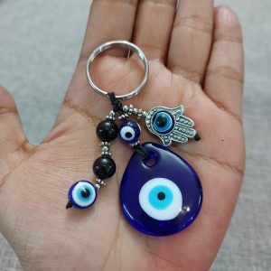 Hamsa Evil Eye Obsidian Keyring